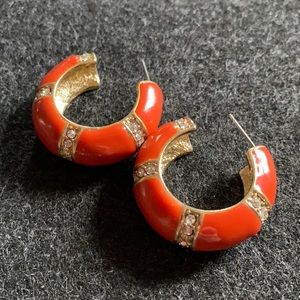 80s arch hoop earrings with rhinestones